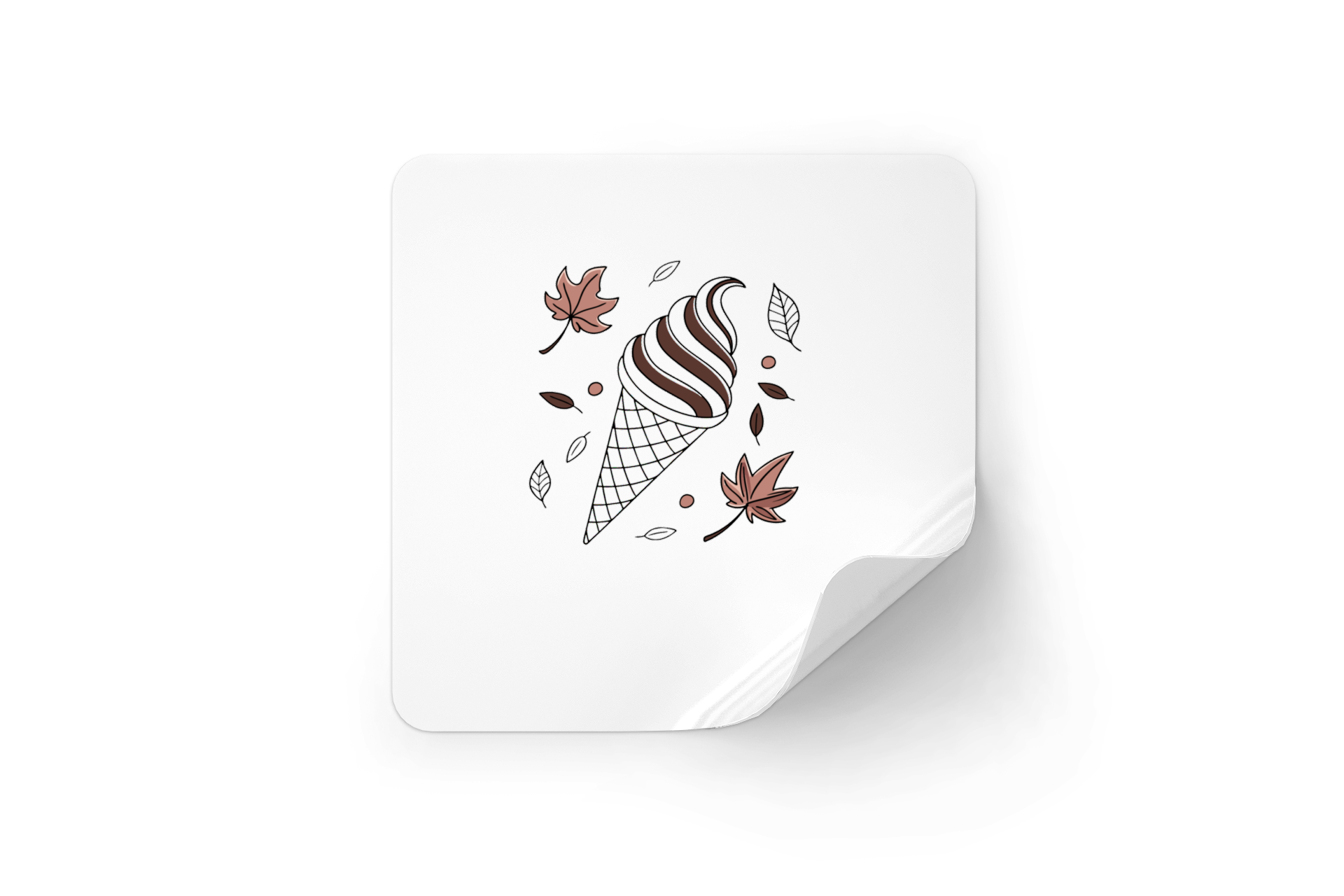 Sticker autocollant avec cornet de glace illustré sur fond aux teintes automnales
