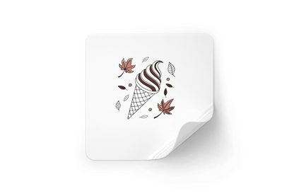 Sticker autocollant avec cornet de glace illustré sur fond aux teintes automnales