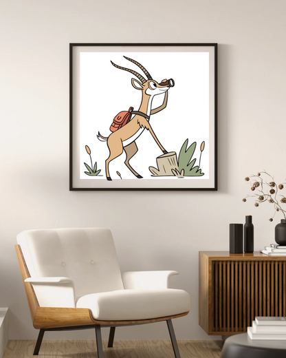 Cadre avec art vectoriel de gazelle exploratrice sac à dos thème aventure nature