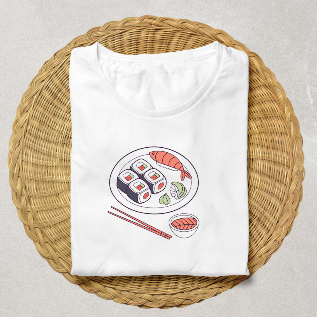 T-shirt moderne avec design minimaliste de sushi appétissant pour les amateurs de cuisine