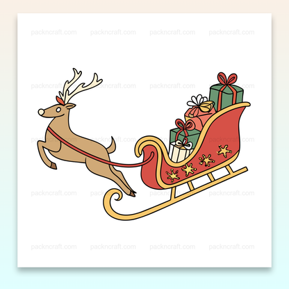 Illustration de renne joyeux avec traîneau festif pour Noël en fichier SVG numérique