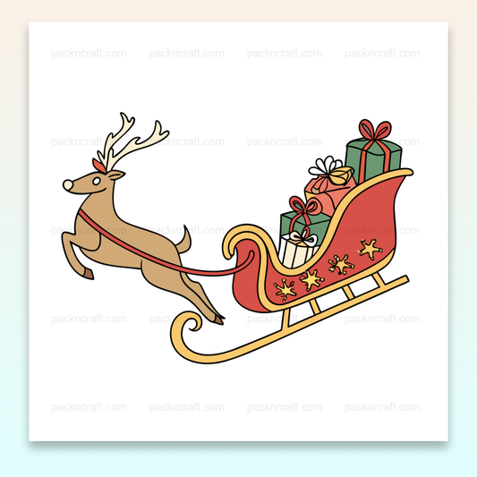 Illustration de renne joyeux avec traîneau festif pour Noël en fichier SVG numérique