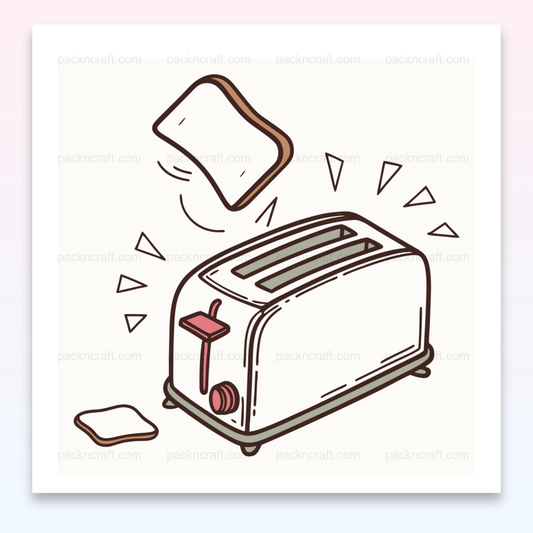 Illustration doodle de grille-pain bondissant, idéale pour déco cuisine et projets créatifs.
