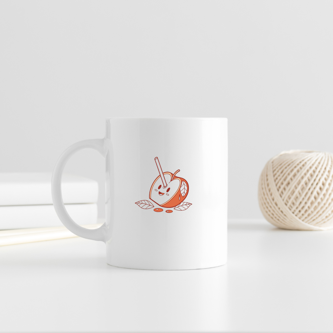Mug avec une pomme souriante décorative en style doodle ludique