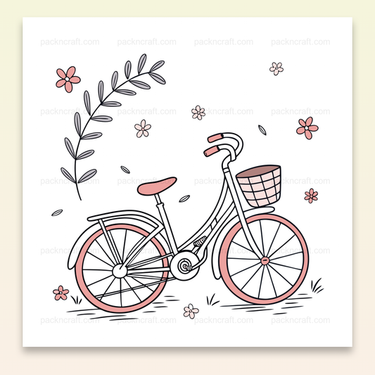 Illustration d'un vélo vintage fleuri en style minimaliste pour projets créatifs.