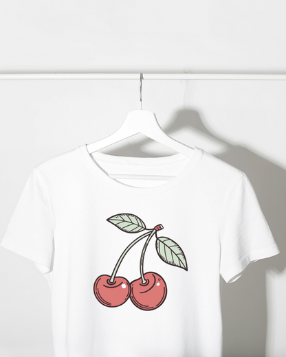 T-shirt orné de cerises rigolotes style doodle aux couleurs vives et ludiques