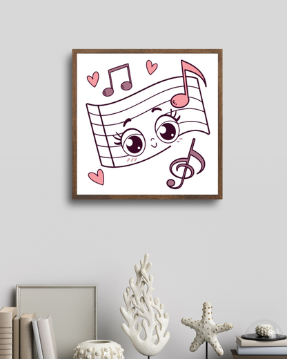 Cadre décoratif avec icône kawaii musical joyeuse en fond clair