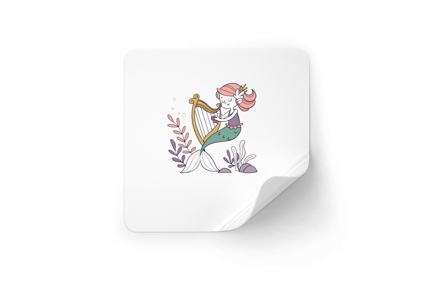 Sticker avec sirène jouant de la harpe dans un océan aux teintes rêveuses