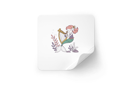 Sticker avec sirène jouant de la harpe dans un océan aux teintes rêveuses