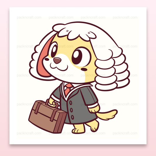 Illustration kawaii d'un chien avocat prêt à plaider, parfaite pour des projets éducatifs et créatifs