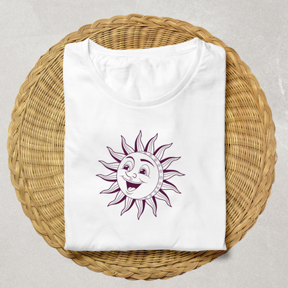 T-shirt en coton avec un dessin de soleil souriant dans un style doodle jovial