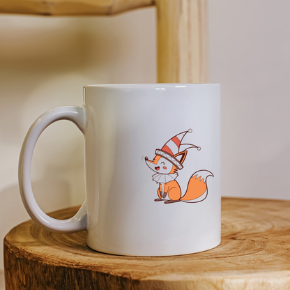 Mug ludique avec renard rieur et atmosphère de cirque amusant