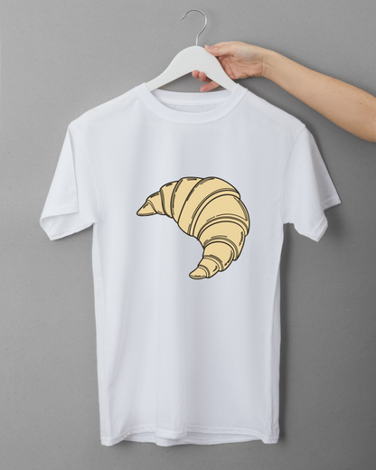 T-shirt avec croissant pastel stylisé, idéal pour les amateurs de boulangerie