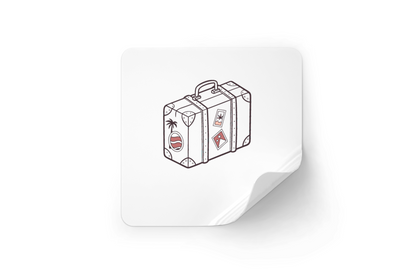 Sticker montrant une valise pastel évoquant l'aventure et les voyages