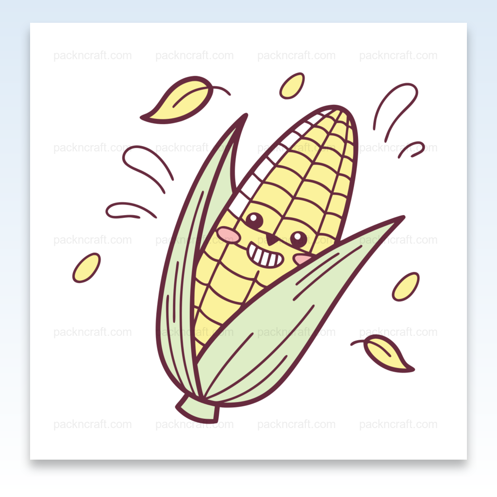 Illustration d’un épi de maïs joyeux en style doodle pour projets éducatifs et créatifs