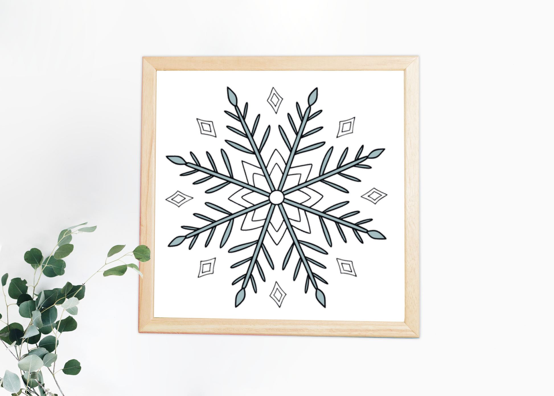 Cadre élégant avec flocon géométrique, ambiance hivernale minimaliste et moderne