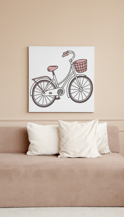 Cadre avec un design doodle vélo rétro et panier, style vintage intemporel