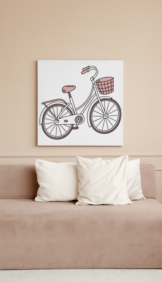 Cadre avec un design doodle vélo rétro et panier, style vintage intemporel