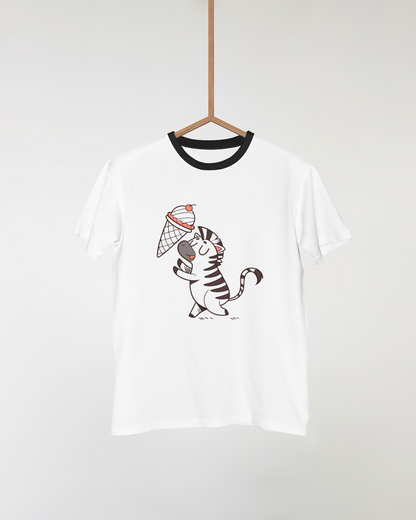 T-shirt avec zèbre joueur portant un cornet de glace pour une ambiance estivale