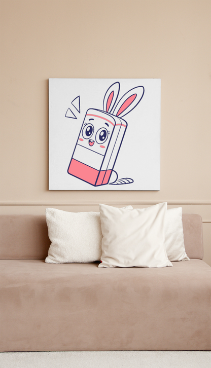 Décoration murale avec cadre remplit d'une icône lapin joyeux style Kawaii