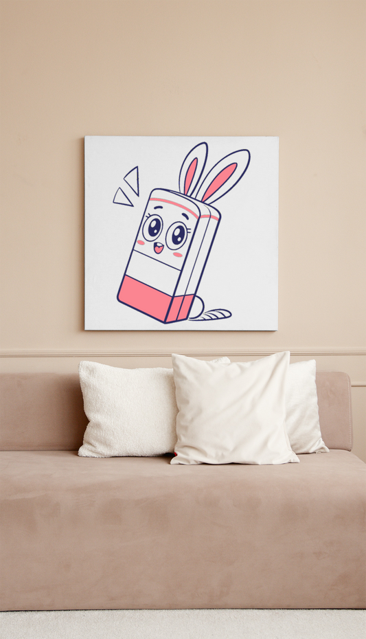 Décoration murale avec cadre remplit d'une icône lapin joyeux style Kawaii