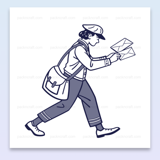 Illustration vintage d'un facteur portant des lettres, Encadré vintage de facteur avec sac postal, Design rétro de facteur sur mug, Facteur stylisé sur t-shirt vintage, Sticker postal vintage avec facteur