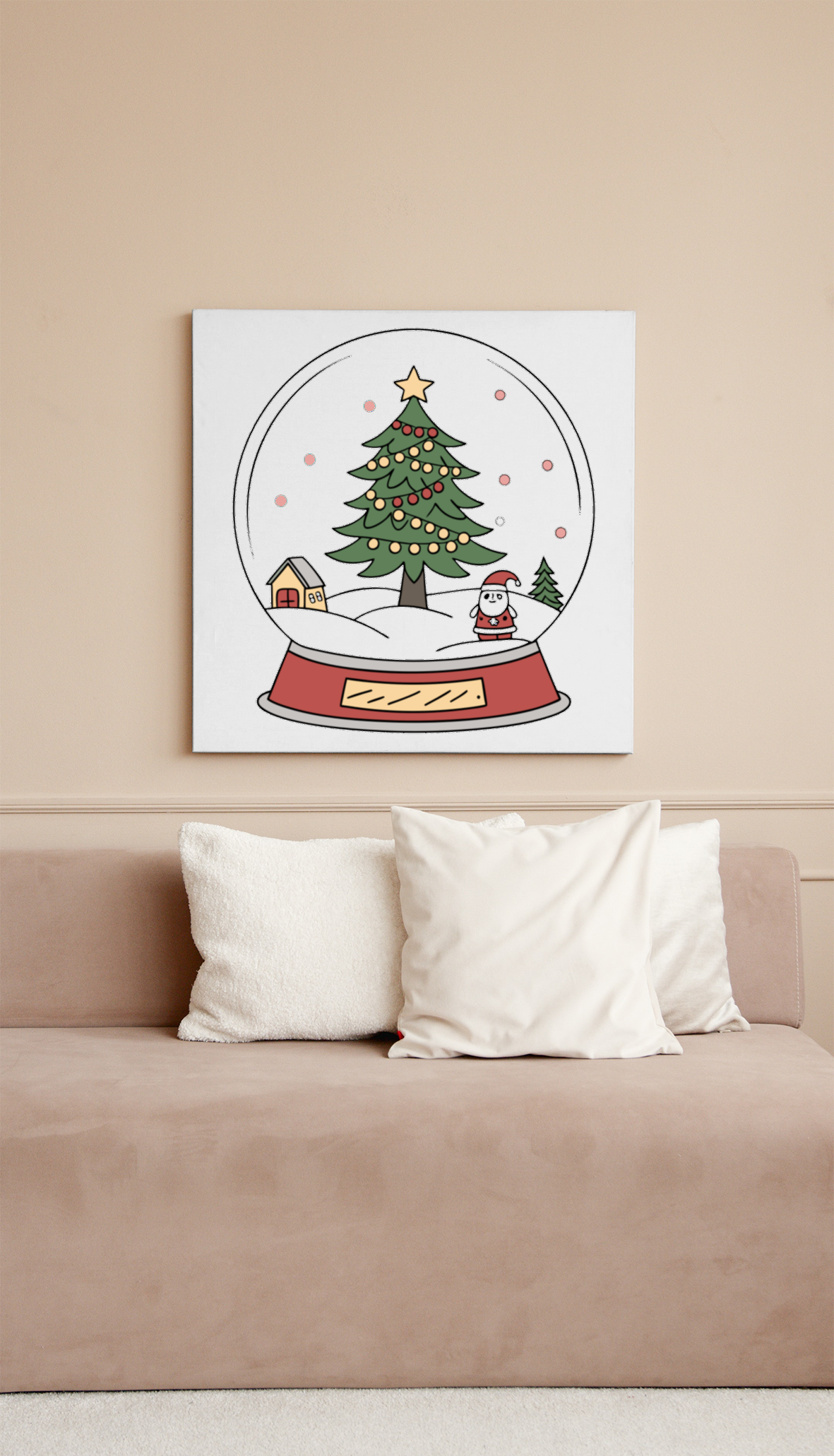 Cadre avec décor festif de Noël présentant un sapin et le Père Noël