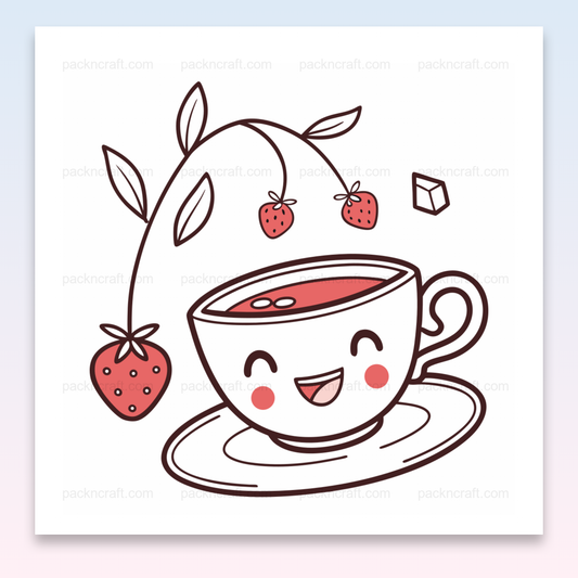 Illustration kawaii d'une tasse joyeuse aux fraises pour DIY et papeterie
