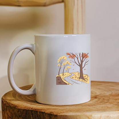 Mug avec décoration pastel, icône numérique d'un apaisant paysage automnal