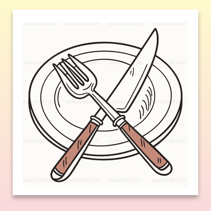 Illustration vectorielle de couverts posés sur une assiette, idéale pour projets culinaires.