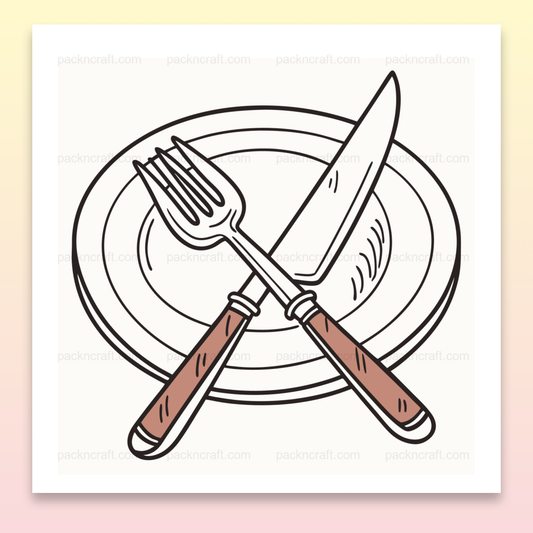 Illustration vectorielle de couverts posés sur une assiette, idéale pour projets culinaires.