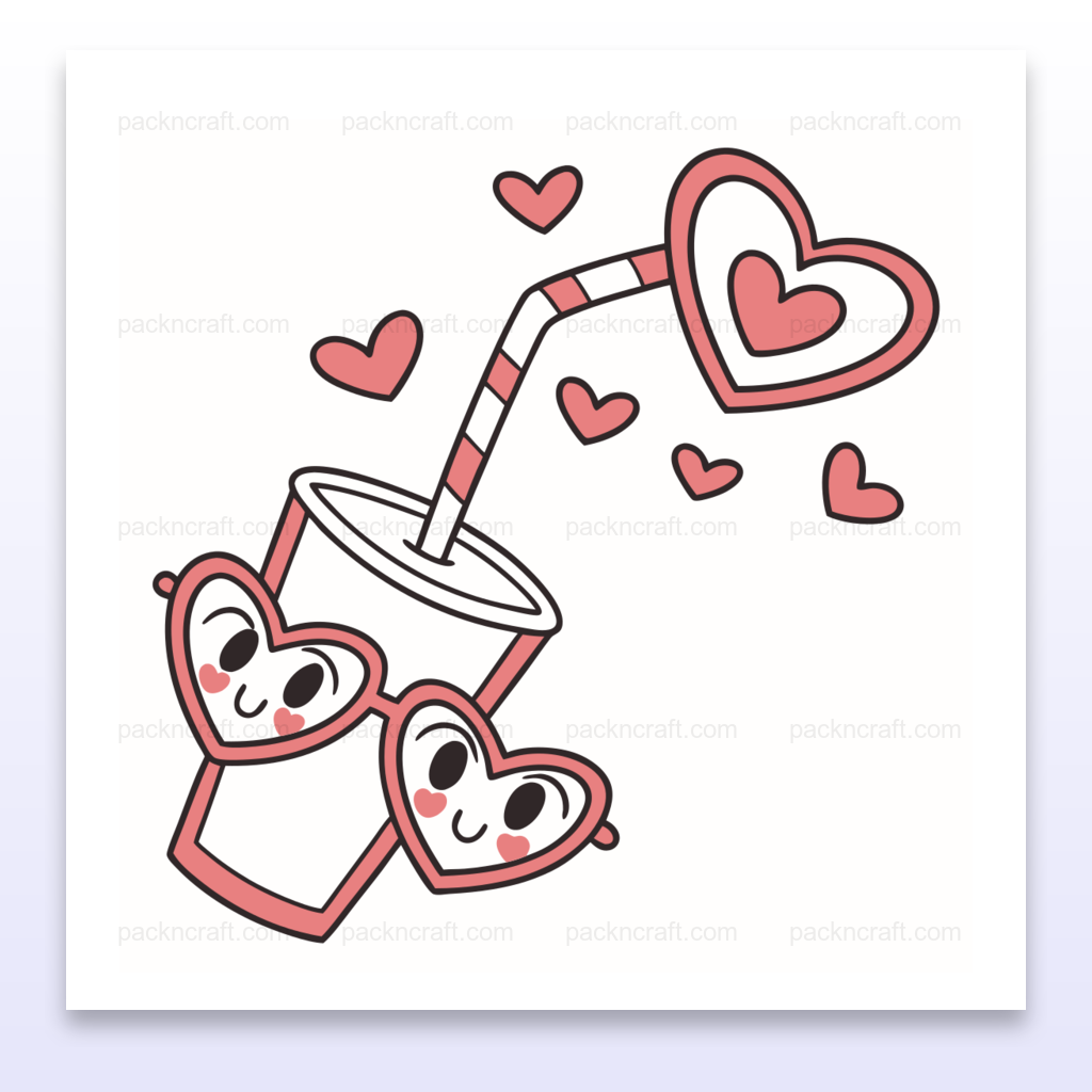 Illustration kawaii de boisson avec lunettes-coeur, idéale pour stickers