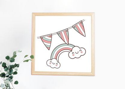 Affiche de cadre d'arc-en-ciel kawaii, pour tout type de décoration murale.