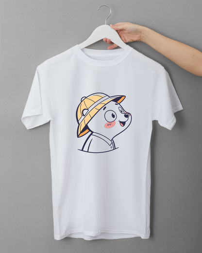 T-shirt avec panda explorateur minimaliste aventure et découverte