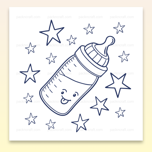 Bouteille kawaii entourée d'étoiles, design pour projets créatifs