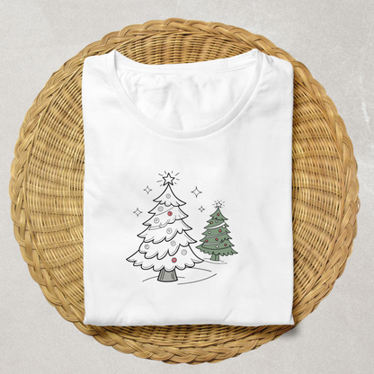 T-shirt festif orné d'un sapin étincelant, style moderne et créatif