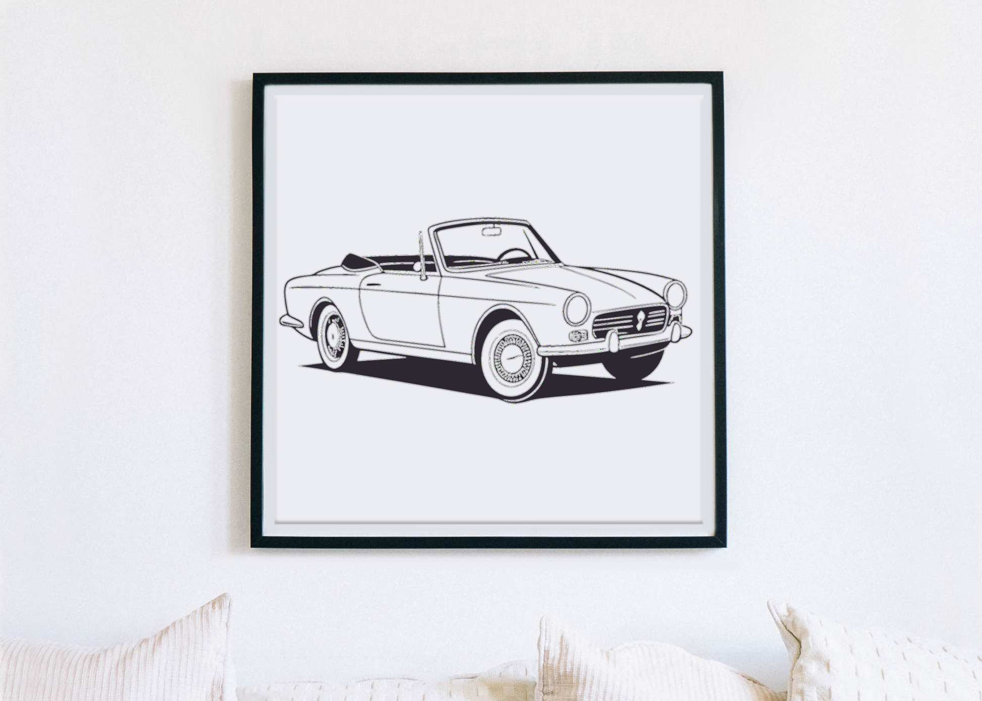 Encadrement élégant de la Peugeot 404 Cabriolet pour déco murale.