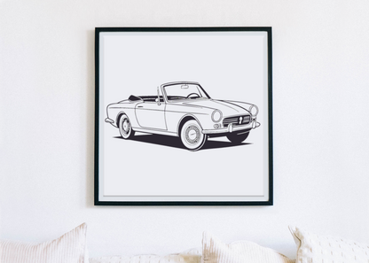 Encadrement élégant de la Peugeot 404 Cabriolet pour déco murale.