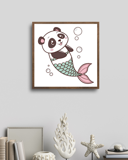 Cadre vibrant avec un gentil panda sirène dans un style vectoriel doux et marin
