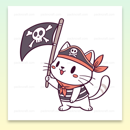 Illustration de chat pirate joyeux en SVG pour DIY et décoration.