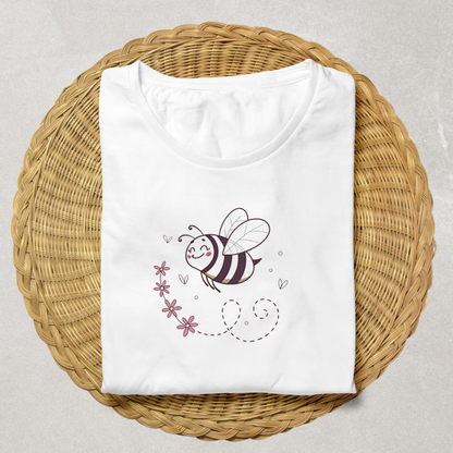 T-shirt avec icône abeille joyeuse style doodle sur fond floral printanier
