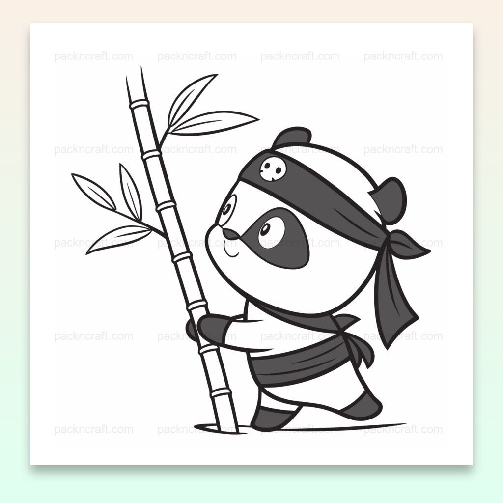 Illustration de panda ninja adorable en monochrome, idéale pour projets créatifs et décoration.