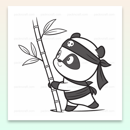 Illustration de panda ninja adorable en monochrome, idéale pour projets créatifs et décoration.