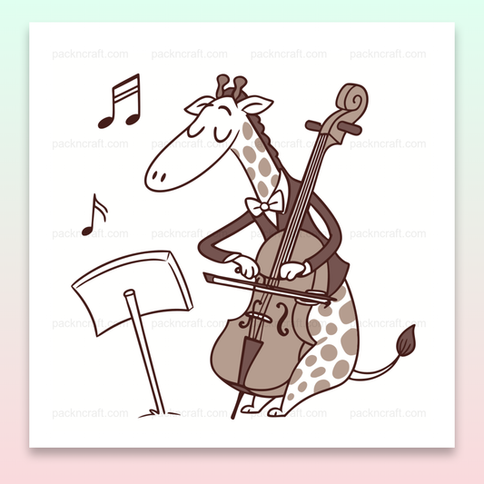 Illustration vectorielle de girafe jouant du violoncelle, idéale pour déco et éducation.