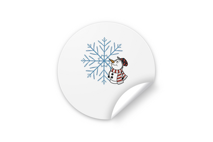 Sticker hivernal représentant un bonhomme de neige joyeux au style illustratif