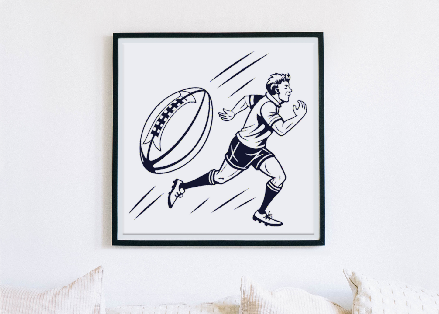 Cadre avec joueur de rugby vectoriel en action pour décoration sportive