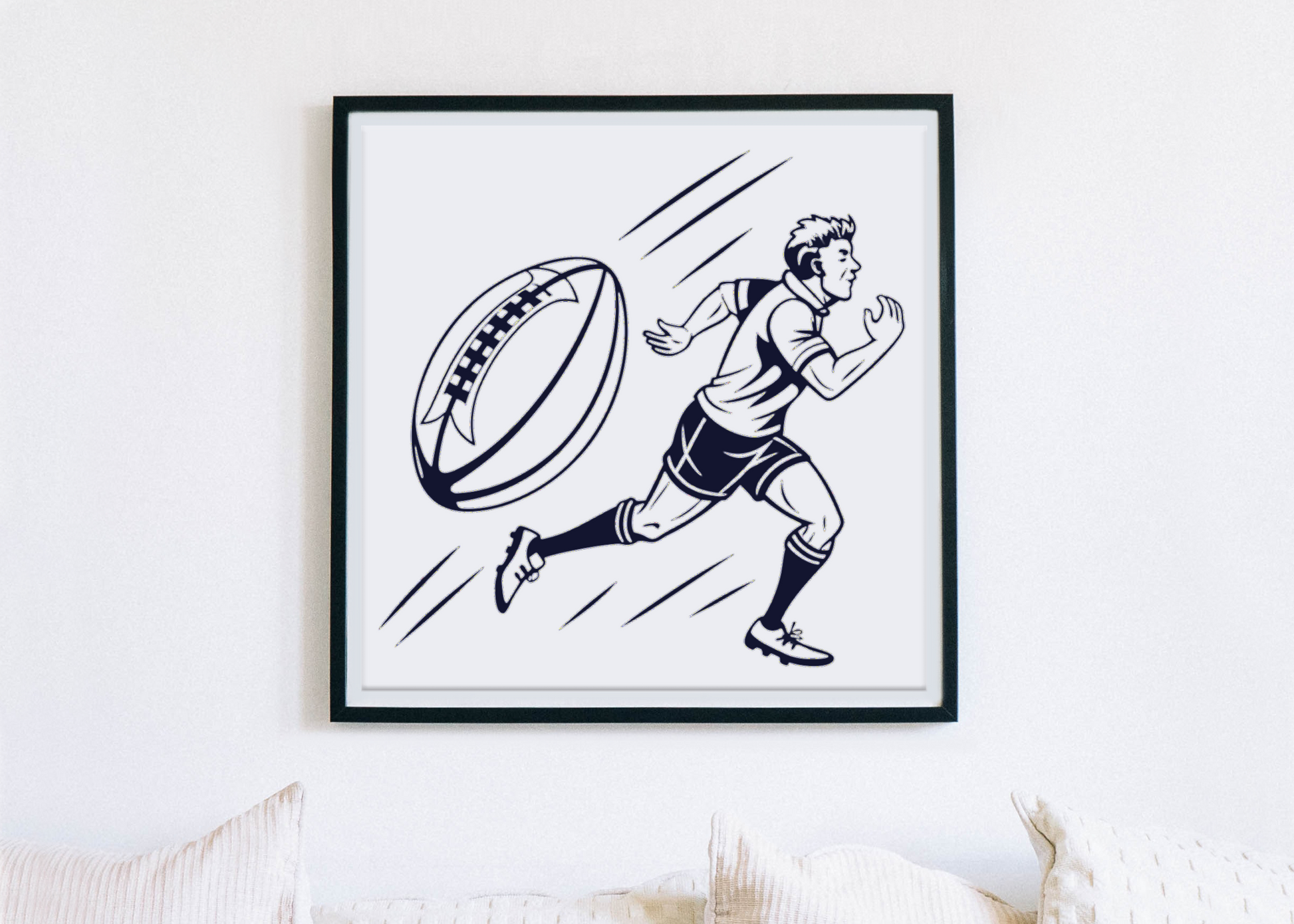 Cadre avec joueur de rugby vectoriel en action pour décoration sportive