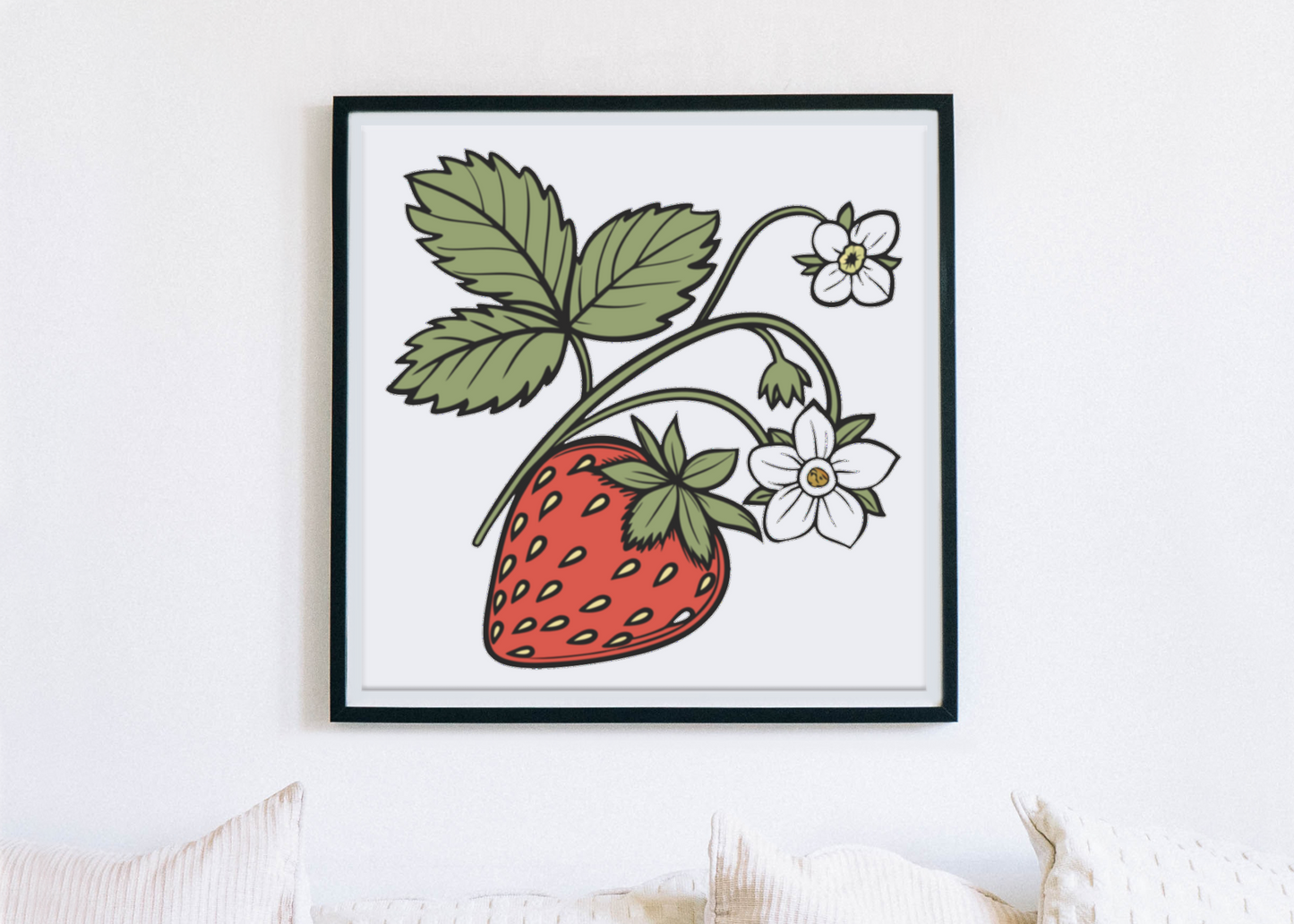 Cadre vintage avec fraise et fleurs en style vectoriel sur fond thème nature