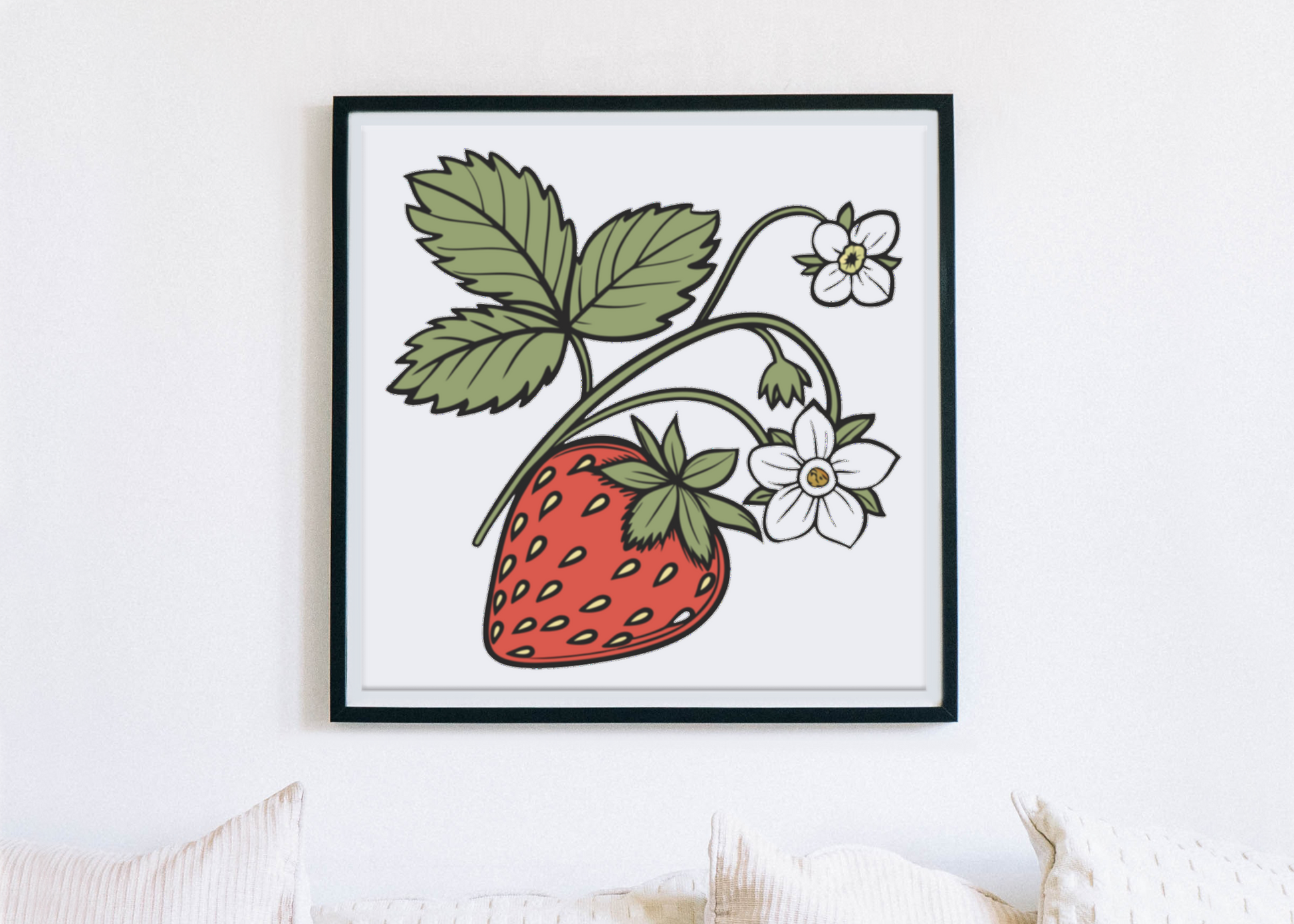 Cadre vintage avec fraise et fleurs en style vectoriel sur fond thème nature