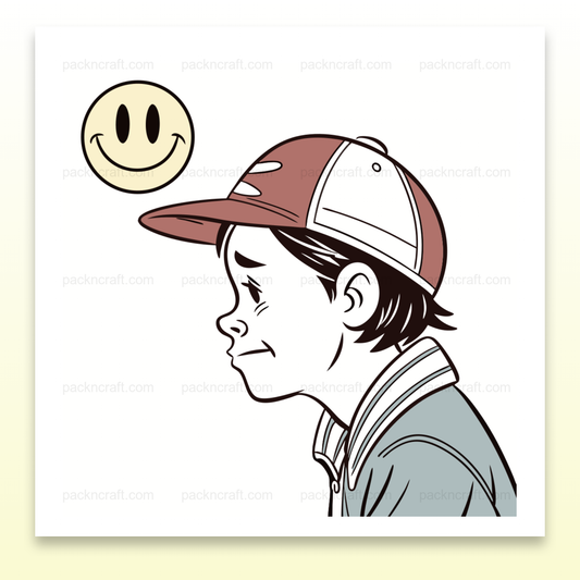 Illustration d'un garçon pensif avec casquette en style cartoon rétro, idéale pour usage décoratif et éducatif.